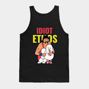 Idiot Ethos Mullet Mustache Wrestler Dark Humor Tank Top